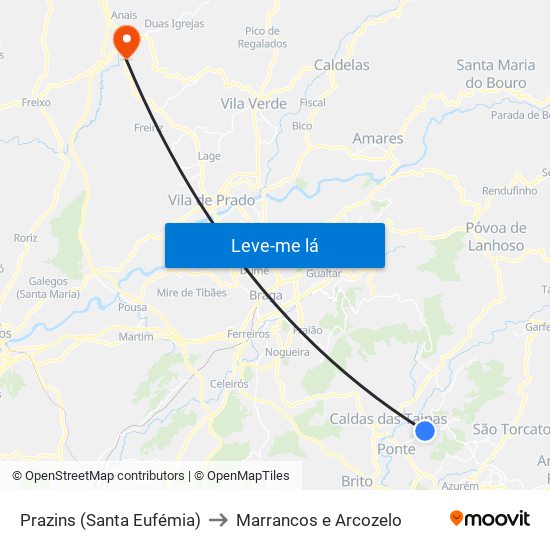 Prazins (Santa Eufémia) to Marrancos e Arcozelo map