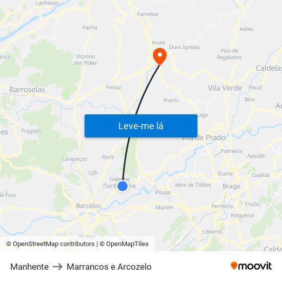 Manhente to Marrancos e Arcozelo map