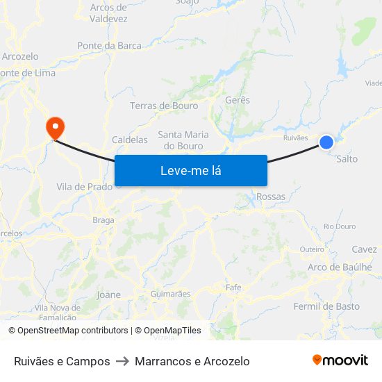 Ruivães e Campos to Marrancos e Arcozelo map