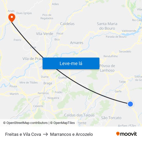 Freitas e Vila Cova to Marrancos e Arcozelo map