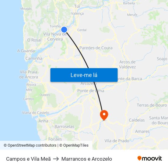 Campos e Vila Meã to Marrancos e Arcozelo map