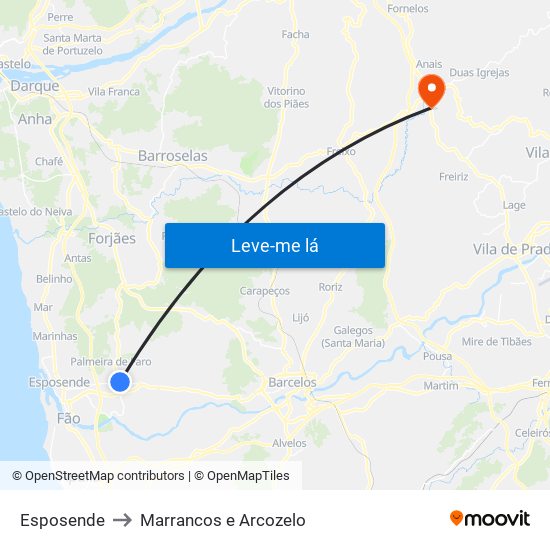 Esposende to Marrancos e Arcozelo map