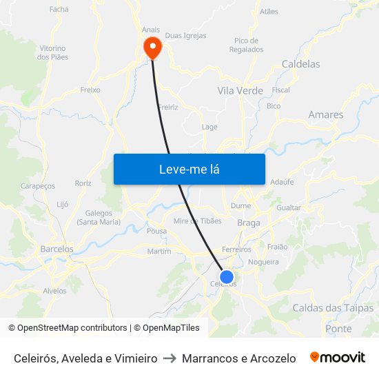 Celeirós, Aveleda e Vimieiro to Marrancos e Arcozelo map