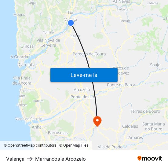 Valença to Marrancos e Arcozelo map