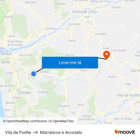Vila de Punhe to Marrancos e Arcozelo map