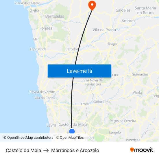 Castêlo da Maia to Marrancos e Arcozelo map