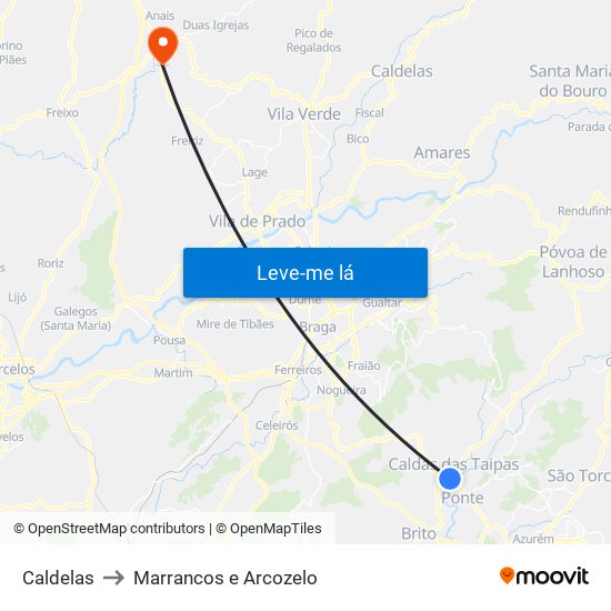 Caldelas to Marrancos e Arcozelo map