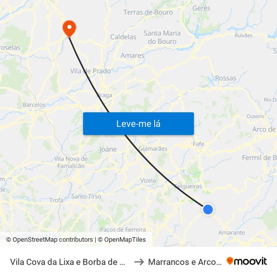 Vila Cova da Lixa e Borba de Godim to Marrancos e Arcozelo map