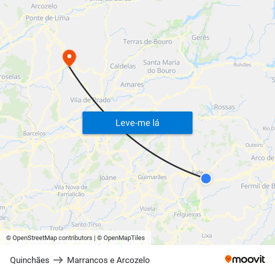 Quinchães to Marrancos e Arcozelo map