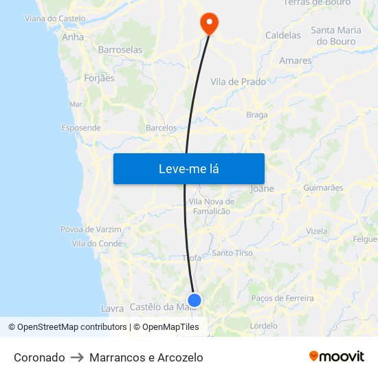 Coronado to Marrancos e Arcozelo map