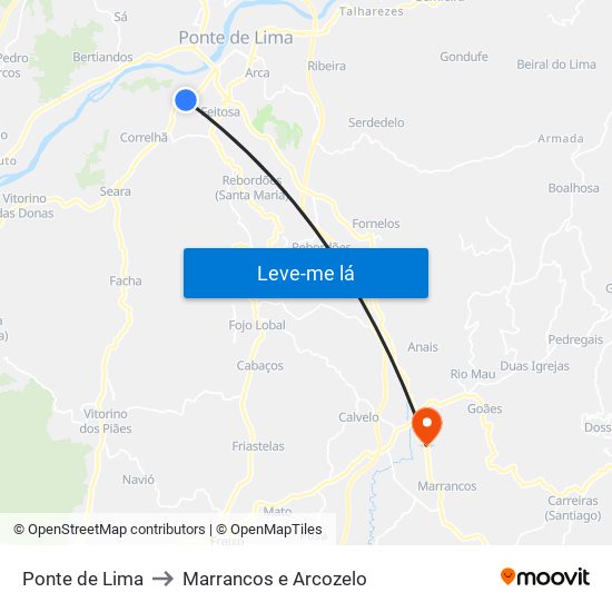 Ponte de Lima to Marrancos e Arcozelo map