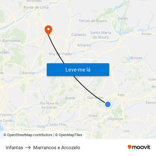 Infantas to Marrancos e Arcozelo map