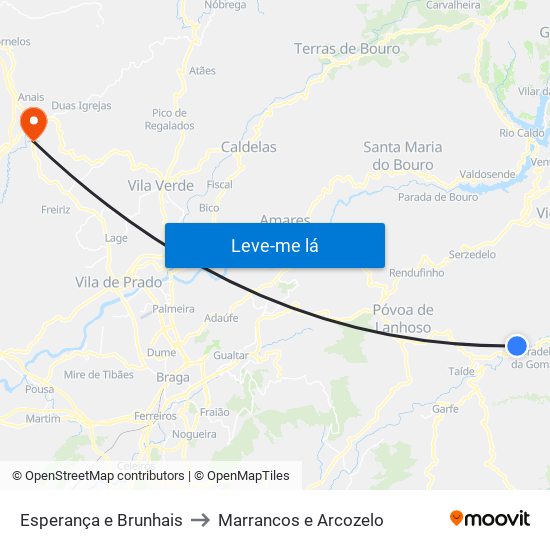 Esperança e Brunhais to Marrancos e Arcozelo map