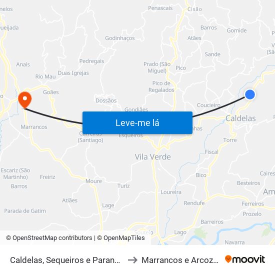 Caldelas, Sequeiros e Paranhos to Marrancos e Arcozelo map