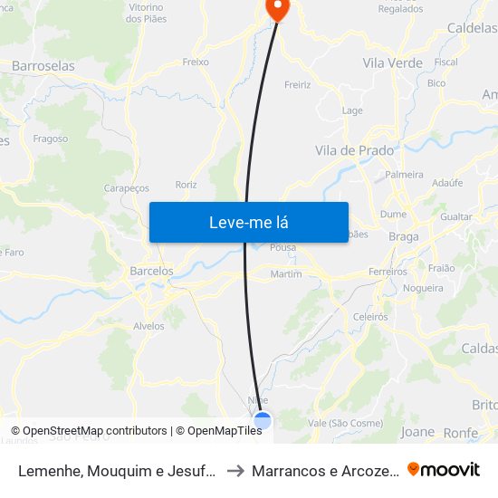 Lemenhe, Mouquim e Jesufrei to Marrancos e Arcozelo map