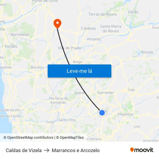 Caldas de Vizela to Marrancos e Arcozelo map