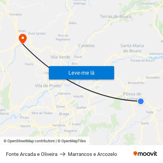 Fonte Arcada e Oliveira to Marrancos e Arcozelo map