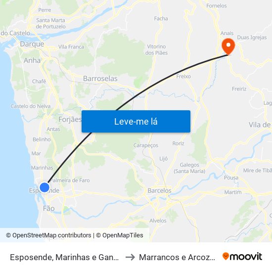 Esposende, Marinhas e Gandra to Marrancos e Arcozelo map