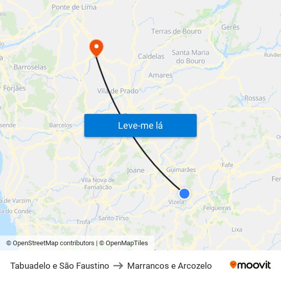 Tabuadelo e São Faustino to Marrancos e Arcozelo map