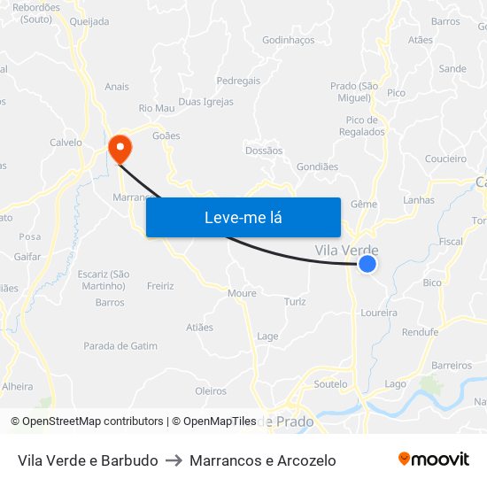 Vila Verde e Barbudo to Marrancos e Arcozelo map