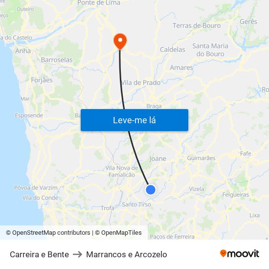 Carreira e Bente to Marrancos e Arcozelo map