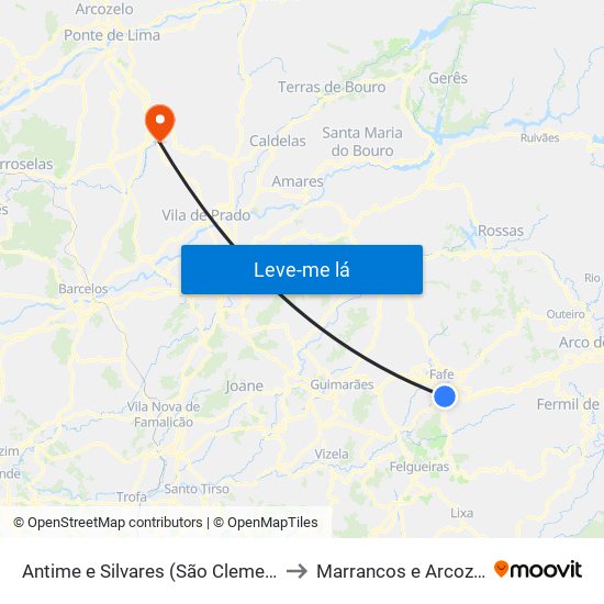 Antime e Silvares (São Clemente) to Marrancos e Arcozelo map