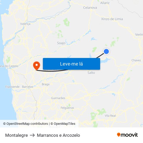 Montalegre to Marrancos e Arcozelo map