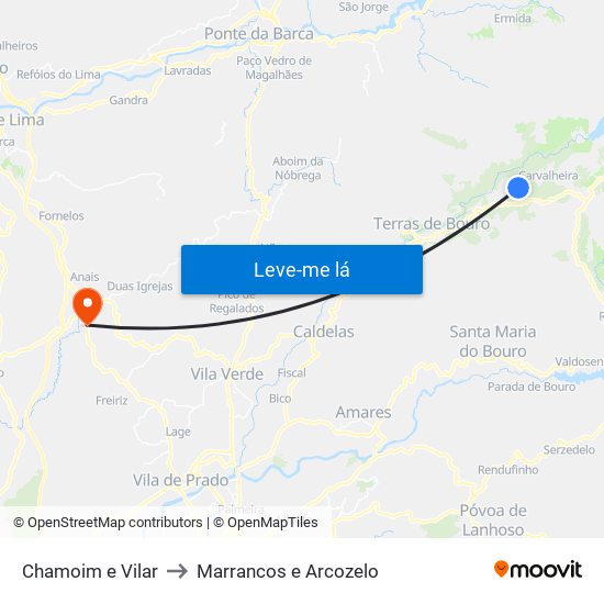 Chamoim e Vilar to Marrancos e Arcozelo map