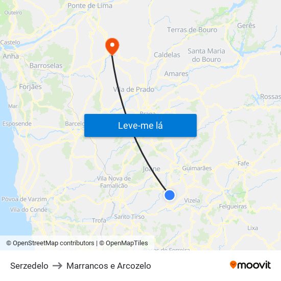 Serzedelo to Marrancos e Arcozelo map