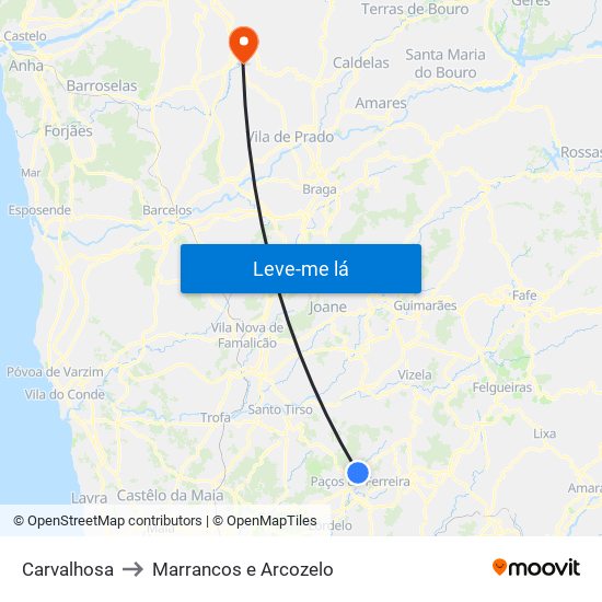 Carvalhosa to Marrancos e Arcozelo map