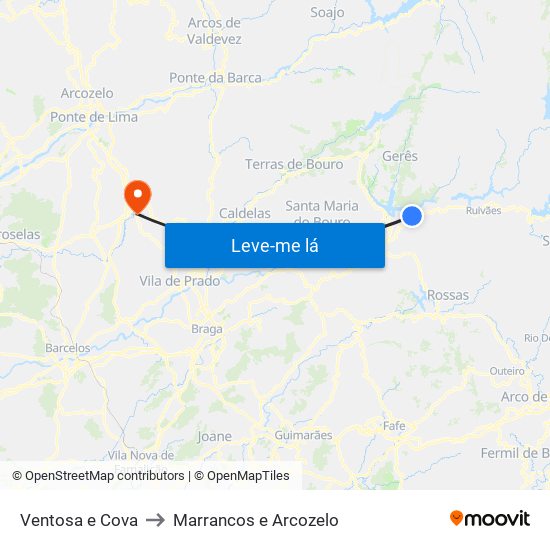 Ventosa e Cova to Marrancos e Arcozelo map