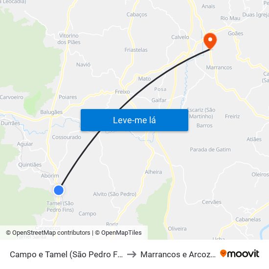 Campo e Tamel (São Pedro Fins) to Marrancos e Arcozelo map