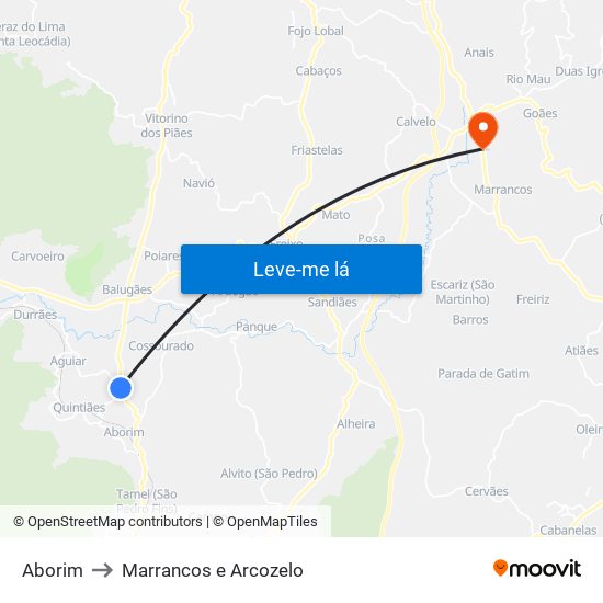 Aborim to Marrancos e Arcozelo map