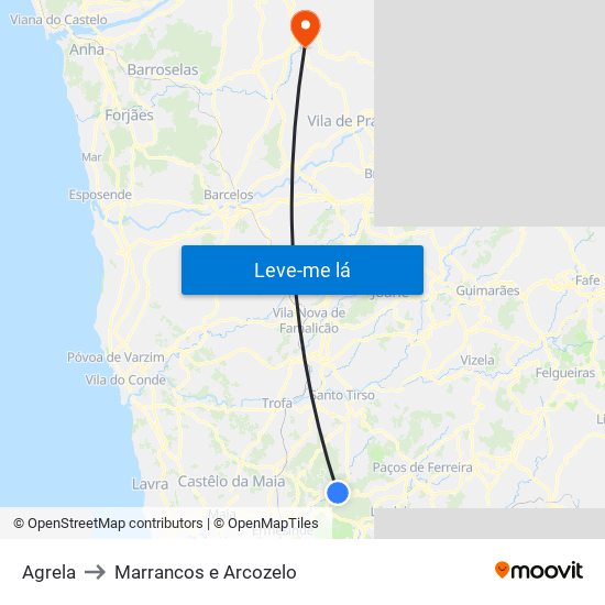 Agrela to Marrancos e Arcozelo map