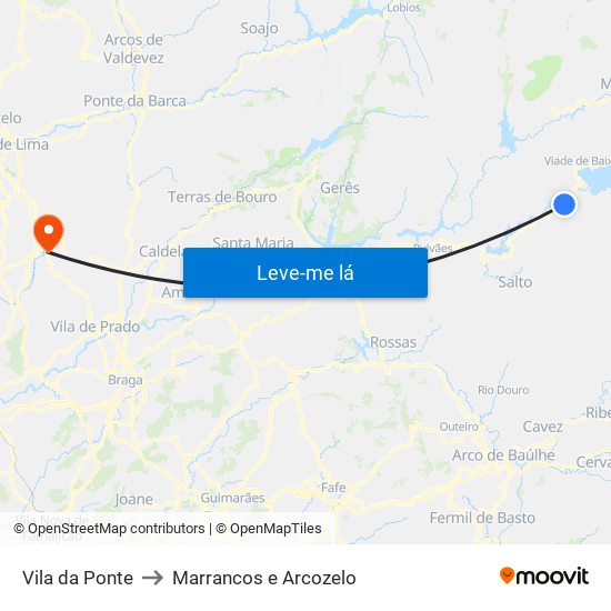 Vila da Ponte to Marrancos e Arcozelo map