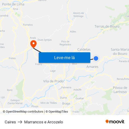 Caires to Marrancos e Arcozelo map