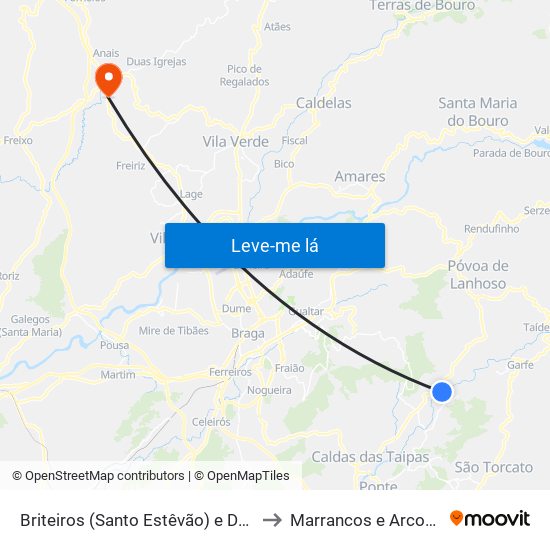 Briteiros (Santo Estêvão) e Donim to Marrancos e Arcozelo map