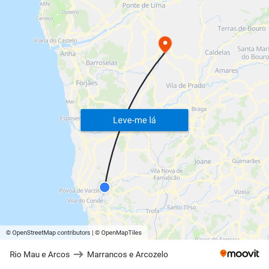 Rio Mau e Arcos to Marrancos e Arcozelo map
