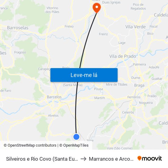 Silveiros e Rio Covo (Santa Eulália) to Marrancos e Arcozelo map