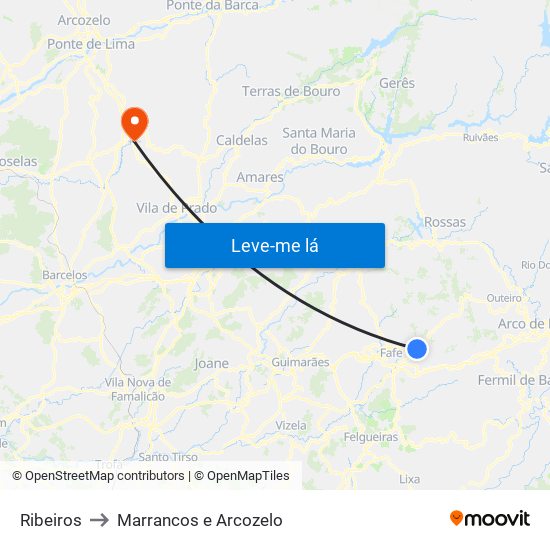 Ribeiros to Marrancos e Arcozelo map