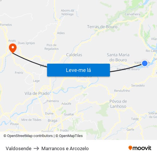 Valdosende to Marrancos e Arcozelo map
