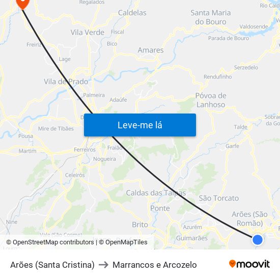 Arões (Santa Cristina) to Marrancos e Arcozelo map