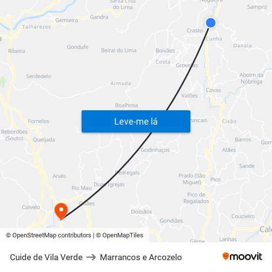 Cuide de Vila Verde to Marrancos e Arcozelo map