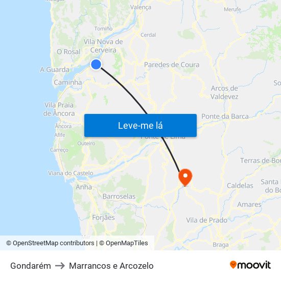 Gondarém to Marrancos e Arcozelo map