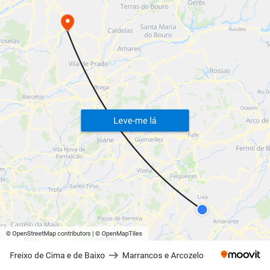 Freixo de Cima e de Baixo to Marrancos e Arcozelo map