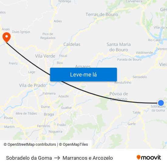 Sobradelo da Goma to Marrancos e Arcozelo map