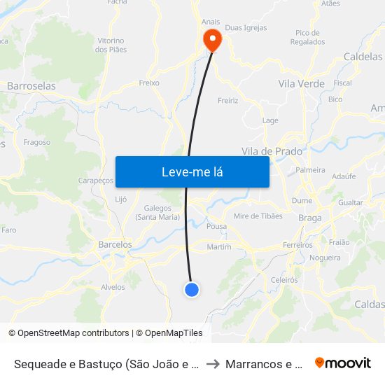 Sequeade e Bastuço (São João e Santo Estêvão) to Marrancos e Arcozelo map