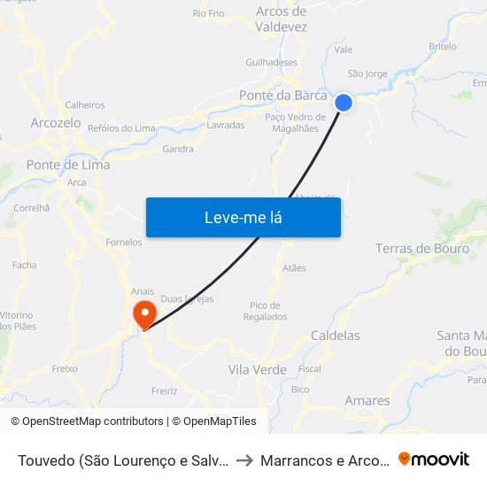 Touvedo (São Lourenço e Salvador) to Marrancos e Arcozelo map