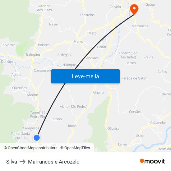 Silva to Marrancos e Arcozelo map