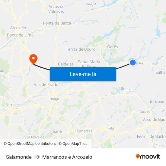 Salamonde to Marrancos e Arcozelo map